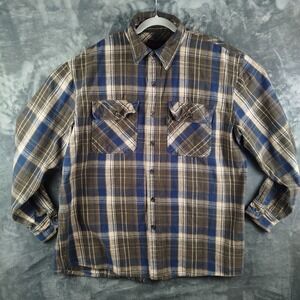Five Brother Flannel Shirt Mens XL Heavyweight Brown Plaid Button Up Long Sleeve